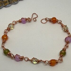 Handcrafted Copper Wire Bracelet with Multicolor Beads